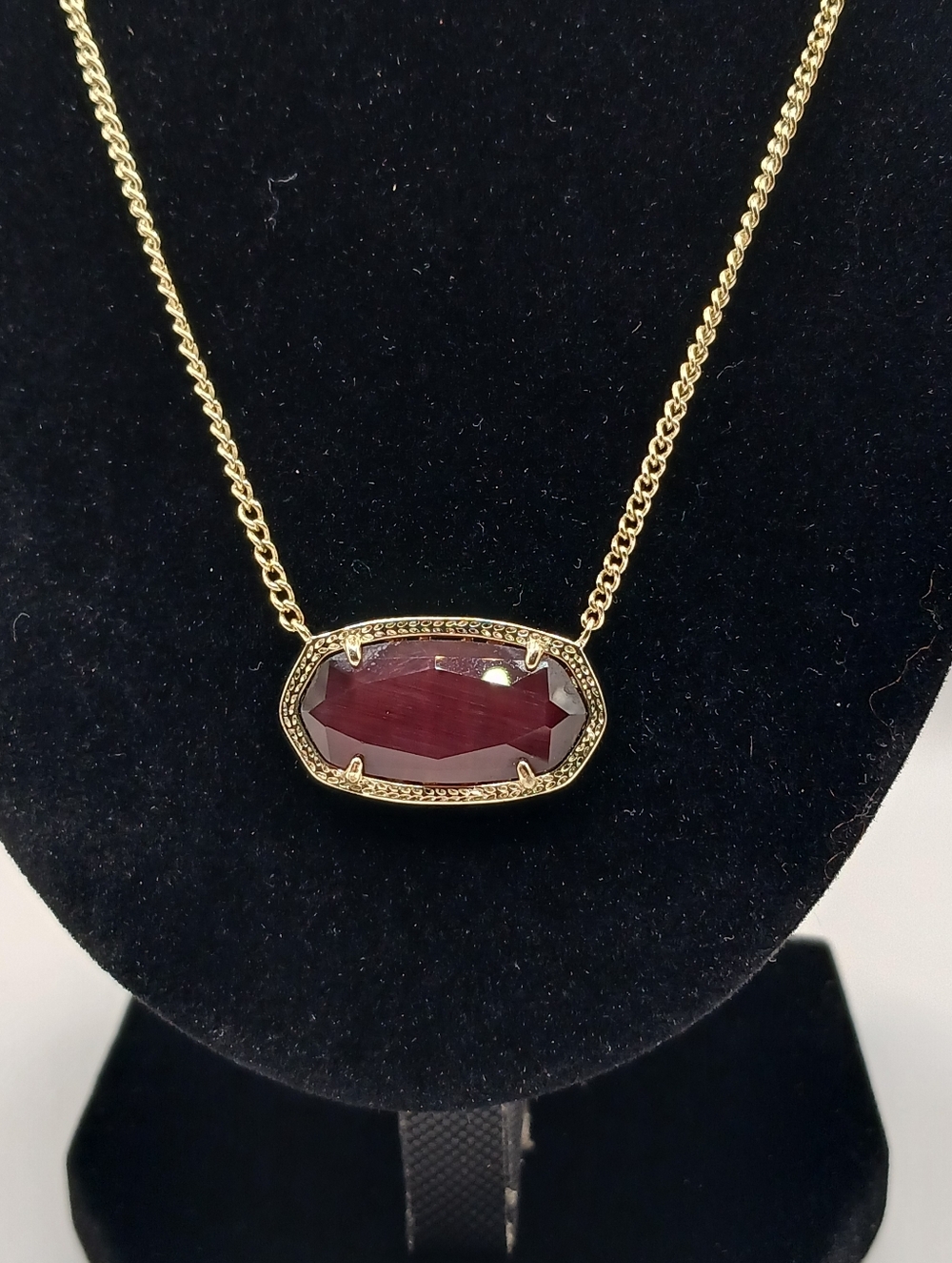 Kendra Scott Grape Cats Eye Dylan Gold-Tone Necklace Oval Stone
